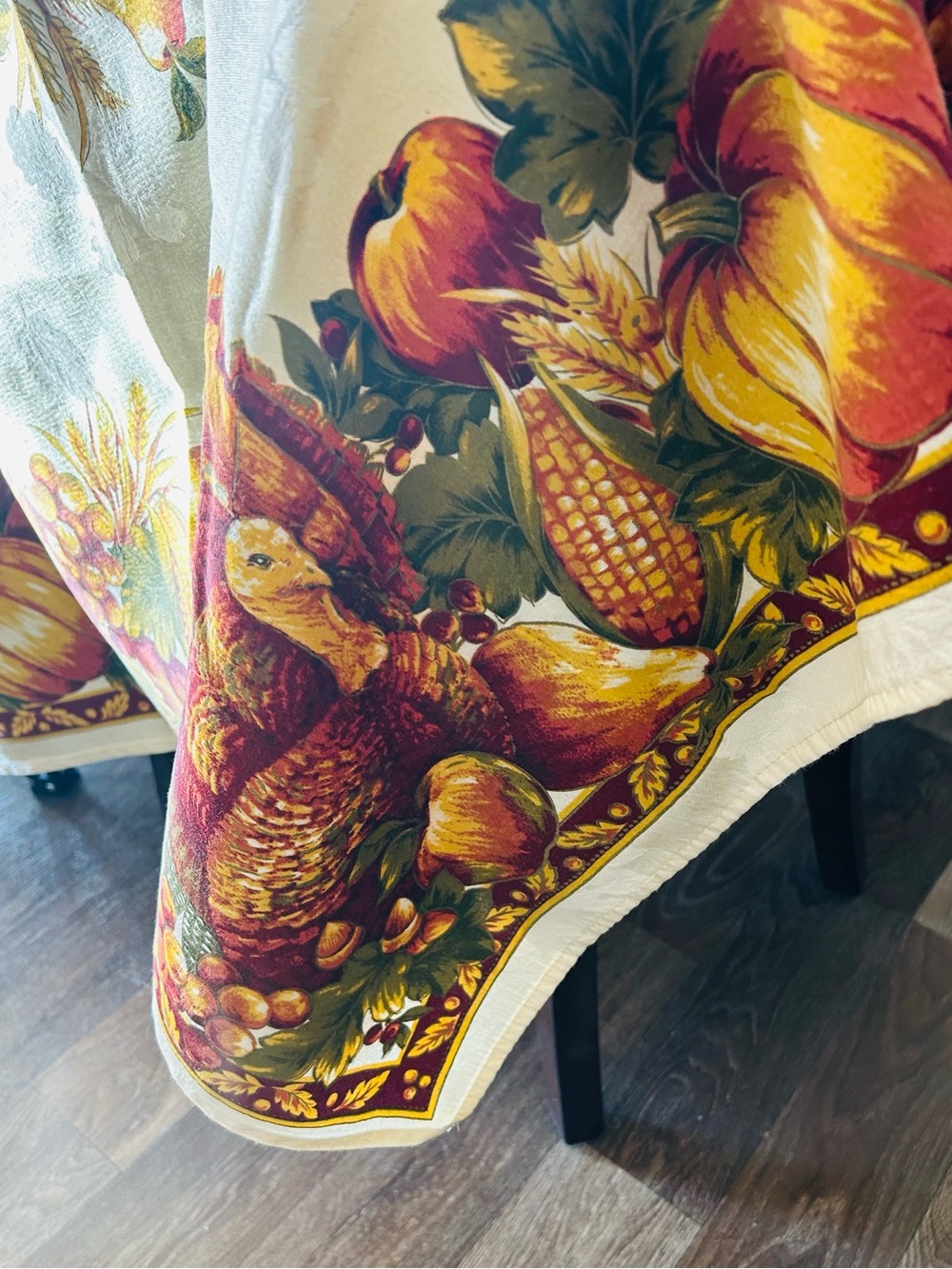 Harvest Thanksgiving Tablecloth - Cream with Gold and Burgundy Accent